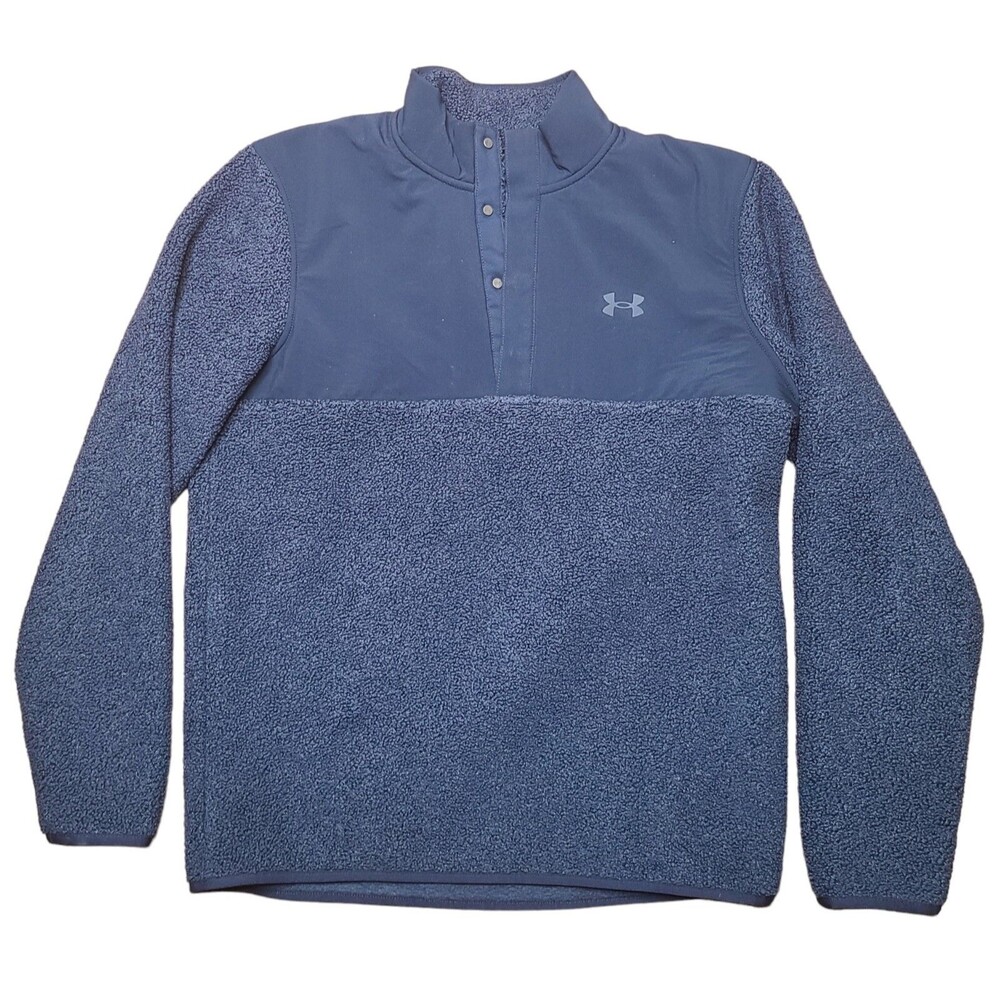 Under Armour Golf Jacket Mens Large Sweater Blue Fleece Long Sleeve Loose UA